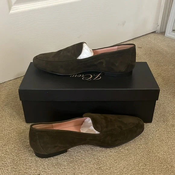 NWT J. CREW olive green suede loafers - Picture 7 of 9
